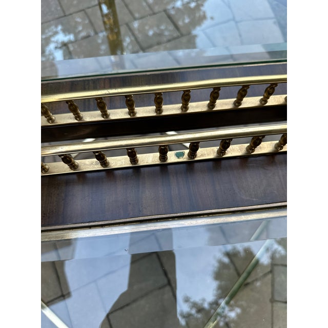 La Barge Neoclassical Demi Lune Brass, Wood & Glass Table For Sale - Image 9 of 11