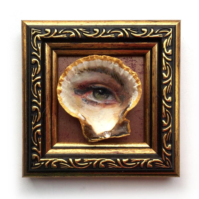 Copper Original Painting on Shell Framed Lover's Eye Victorian Style Wall Decor by Artist Valeriya Serova For Sale - Image 8 of 8