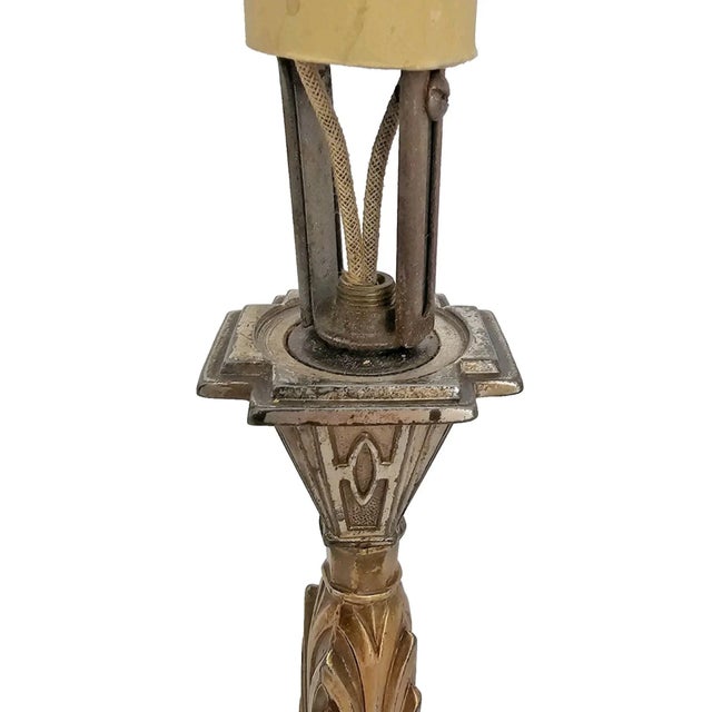 Pair of 1920s Art Deco Bronze Candle Lamps Skyscraper Base, Nickel & Gold Plated For Sale - Image 16 of 18