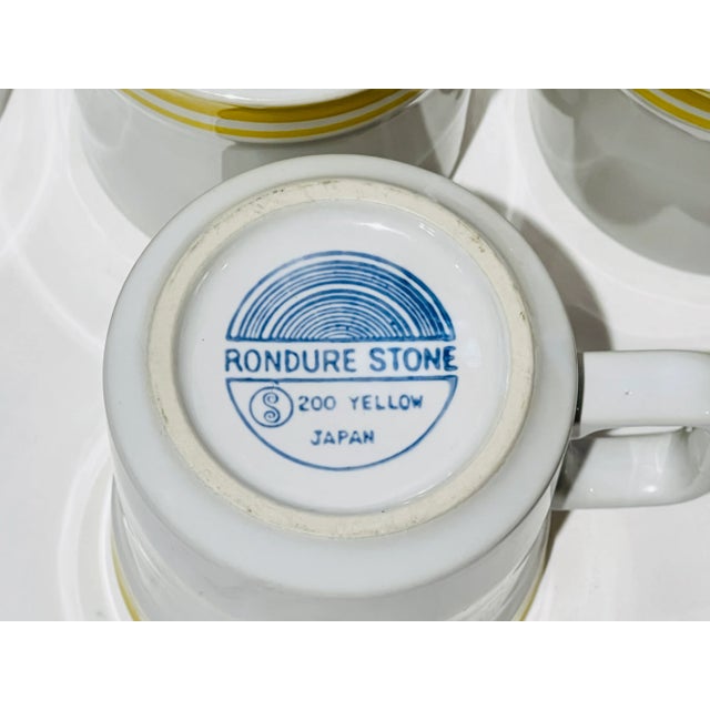 Mid 20th Century Rondure Stone 200 Yellow Coffee Cup Mug Double Yellow Band Ring Japan - Set of 4 For Sale - Image 5 of 6