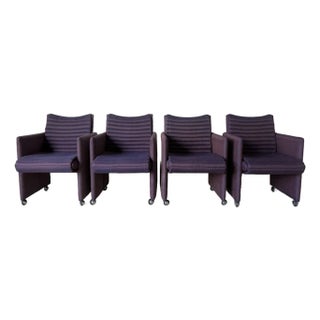 1980s Postmodern Vladimir Kagan Style Upholstered Dining Armchairs With Casters – Set of 4 For Sale