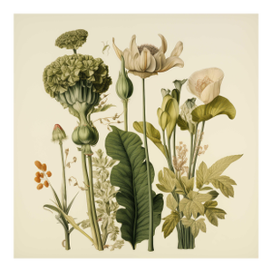 Vintage Botanical Garden Study No. 1 | Botanical Wall Art in Dark Green & Cream