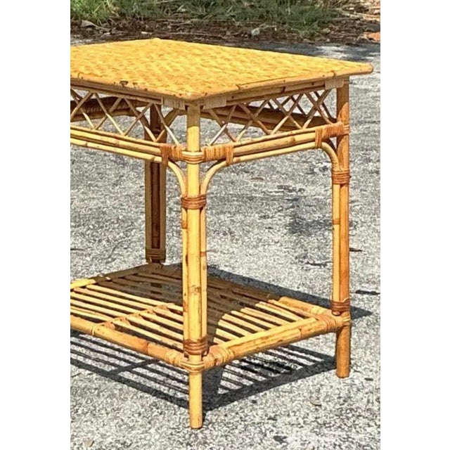Vintage Coastal Woven Rattan Side Table For Sale - Image 10 of 12