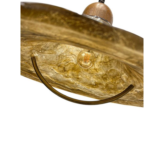 Amber Acrylic and Brass Hat-Shaped Pendant Lamp from Cristallux, Germany, 1970s For Sale - Image 13 of 14