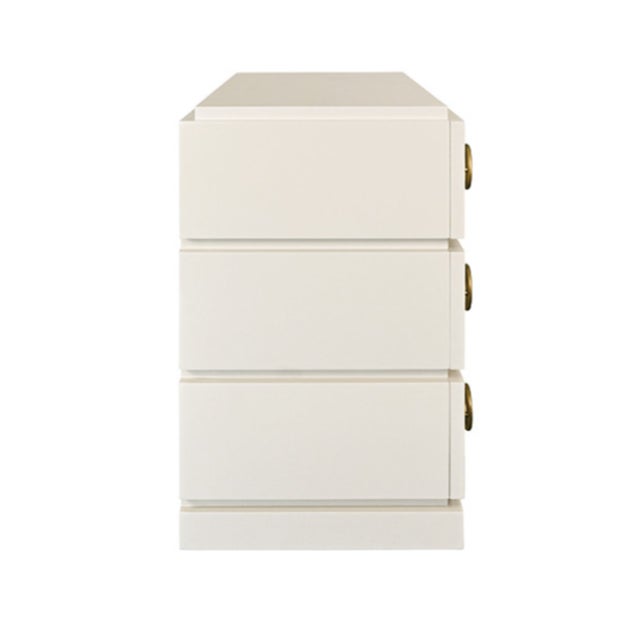2020s Matthew Izzo Home Roderick Antique White Matte Lacquer Three Drawer Chest With Brass Accents For Sale - Image 5 of 7