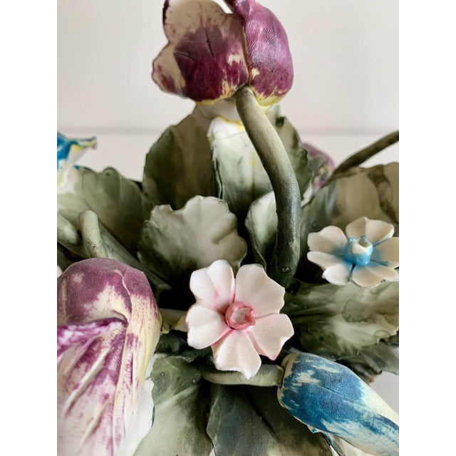 Italian Porcelain Basket Bouquet of Flowers For Sale In San Diego - Image 6 of 12