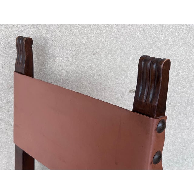 19th Set of Six Spanish Carved Chairs with Leather Seat and Back For Sale - Image 11 of 18