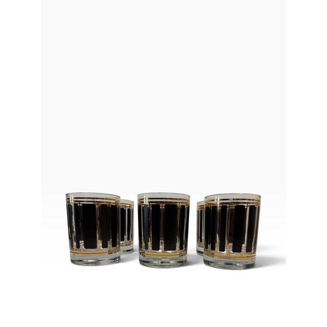 Mid-Century Modern Mid 20th Century Mid-Century Modern Culver "ServeMates" 22k Gold & Black Block Rocks Glasses - Set of 6 For Sale - Image 3 of 6