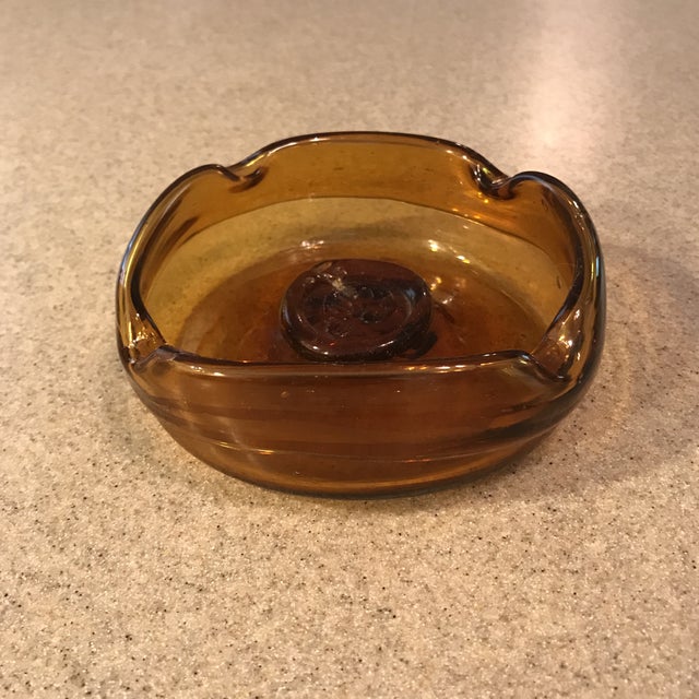 Hand Blown Pressed Amber Glass Ashtray Chairish
