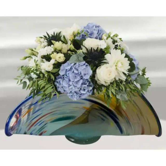 Art Glass Signed Michael Peluso Blue Swirl Clam Shaped Vase For Sale In New York - Image 6 of 14