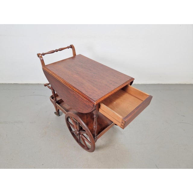 Vintage French Folding Spindle Bar Cart in Wood, 1960s For Sale - Image 4 of 15