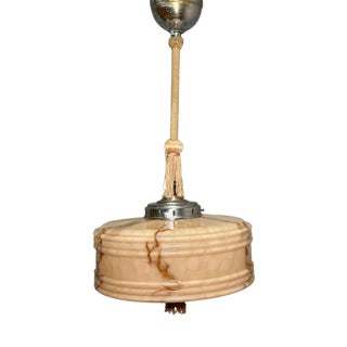 Art Deco Pendant Lamp in Marbled Light Pink Glass, 1930s For Sale