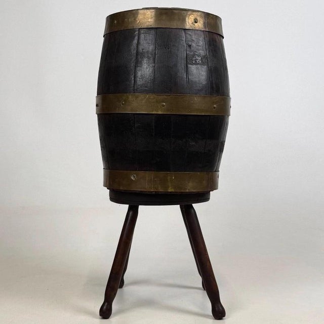 Early 20th Century English Brass-Bound Oak Barrel on Stand For Sale - Image 5 of 13