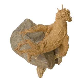 Artistic Natural Wood on Stone Carve Into Chinese Ginseng Root Sculpture For Sale