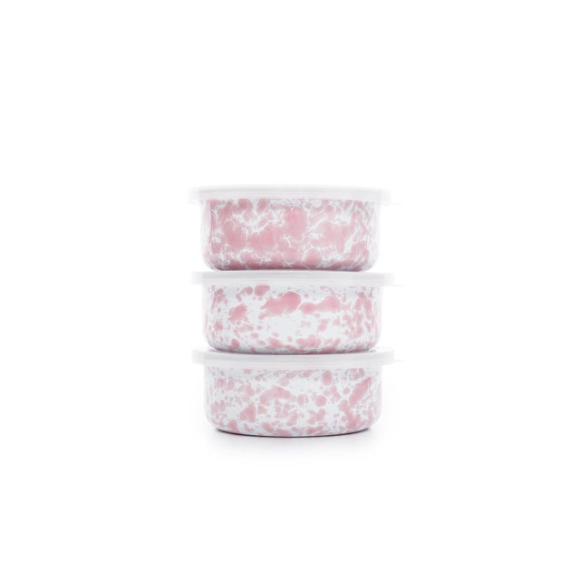Crow Canyon Home Splatterware, Storage Bowl Set in Pink & White - 3 Pieces For Sale - Image 4 of 4