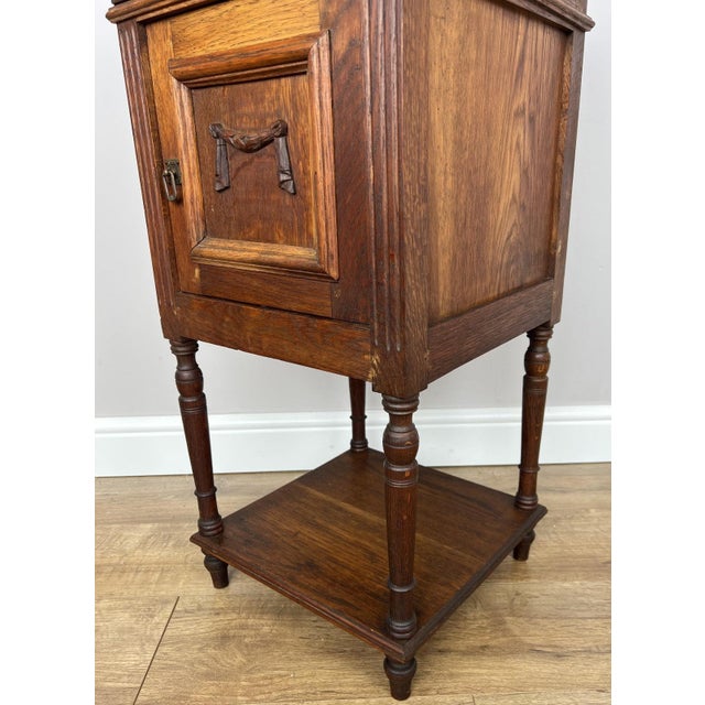 French Bedside Table in Oak with Marble Top For Sale - Image 10 of 17