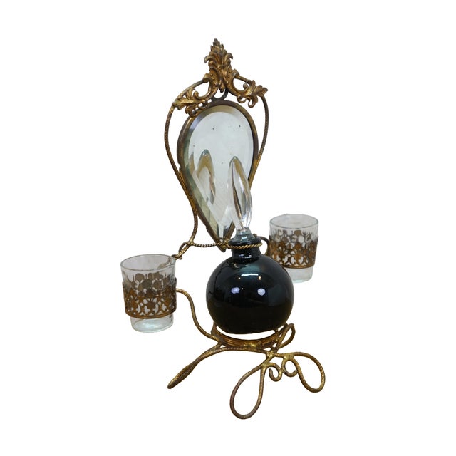 Rococo Antique French Napoleon III Gilt Brass Table Top Perfume Vanity Set & Mirror 10" For Sale - Image 3 of 18