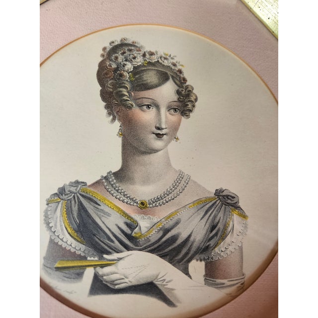 Borghese Charming Prints of Aristocratic Ladies in Gilt Frames - A Pair For Sale - Image 4 of 7