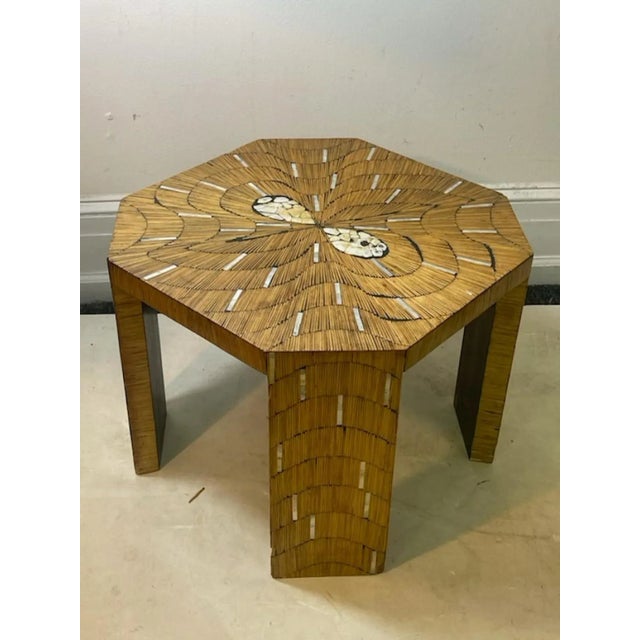 1970s Wood Table With Inlaid Mother of Pearl Designs For Sale - Image 4 of 10