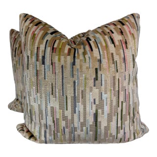 Gp & J Baker "Fairford Velvet" in Cream/Pewter/Rose 22" Pillows-a Pair For Sale