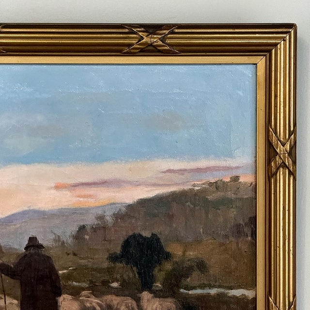 Wood Antique Framed Oil Painting on Canvas by A. Fivet Dated 1923 For Sale - Image 7 of 12