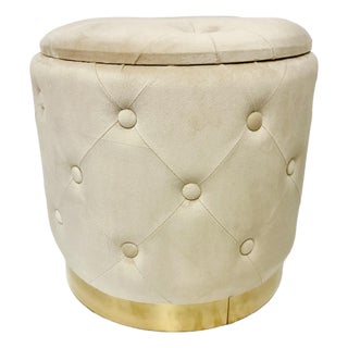 1980s Vintage Hollywood Regency Tufted Velvet Stool For Sale