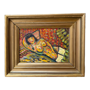 Mid 20th Century French Reclining Nude - Oil on Wood Panel - Ecole De Paris