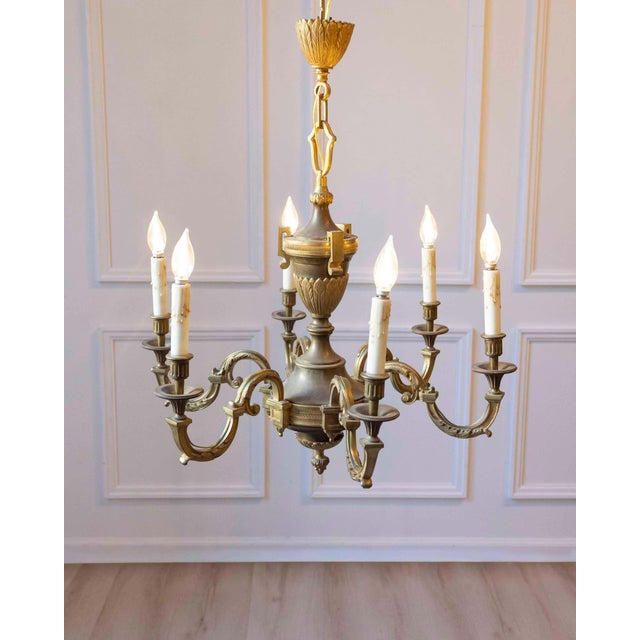 Mid 20th-Century French Bronze Chandelier with Classical Motifs For Sale - Image 4 of 11
