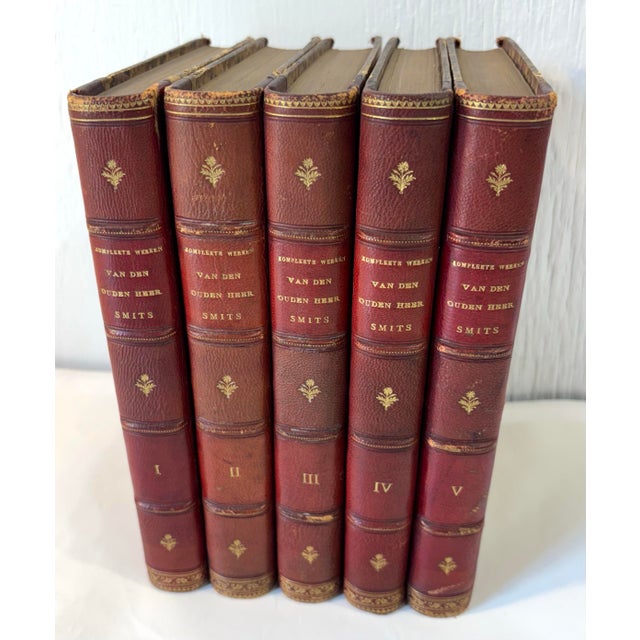 French 1877-79 Leather Bound “The Complete Works of the Good Lord Smits” French or Dutch Books - Set of 5 For Sale - Image 3 of 8
