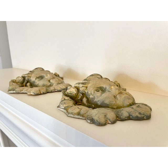 Eggshell Antique Renaissance Plaster Cherub Medallions, a Pair For Sale - Image 8 of 12