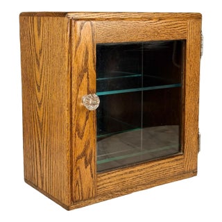 Antique Traditional Oak Doctor’s Apothecary Glass Front Cabinet For Sale