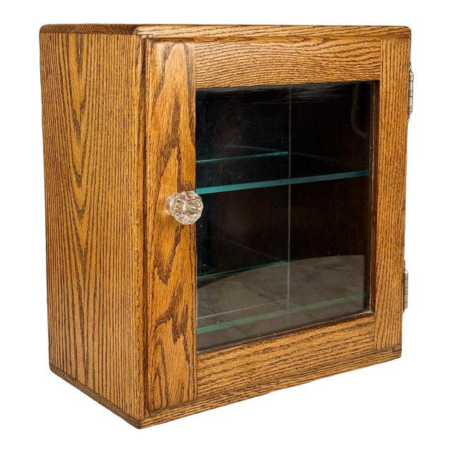 Antique Traditional Oak Doctor’s Apothecary Glass Front Cabinet For Sale