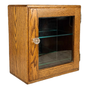 Antique Traditional Oak Doctor’s Apothecary Glass Front Cabinet