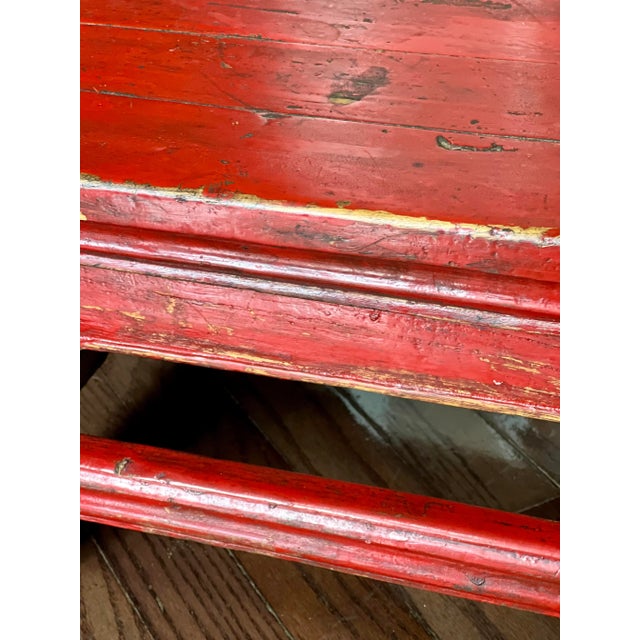 1910s Antique Chinese Red Lacquer Low Kang Table For Sale - Image 9 of 12