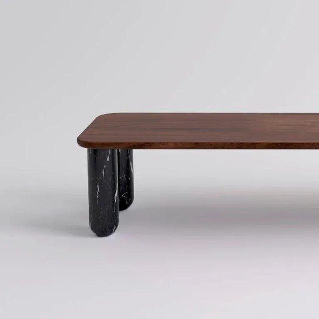Contemporary Large Walnut and Black Marble Sunday Coffee Table by Jean-Baptiste Souletie For Sale - Image 3 of 8
