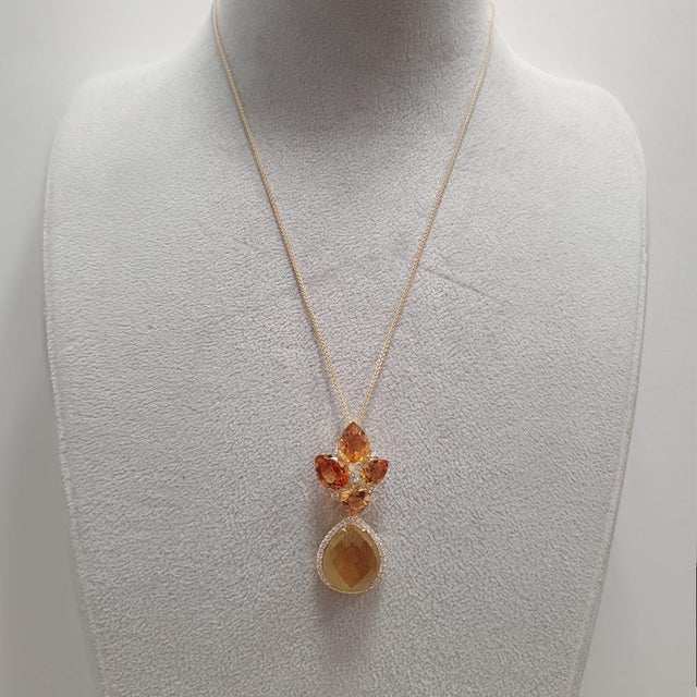Contemporary Citrine and Diamond 18ct Gold Pendant Necklace - Fei Liu For Sale - Image 3 of 5