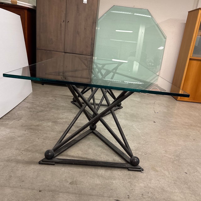 Formations Dual Iron Pedestal Base Glass Dining Table For Sale - Image 13 of 16