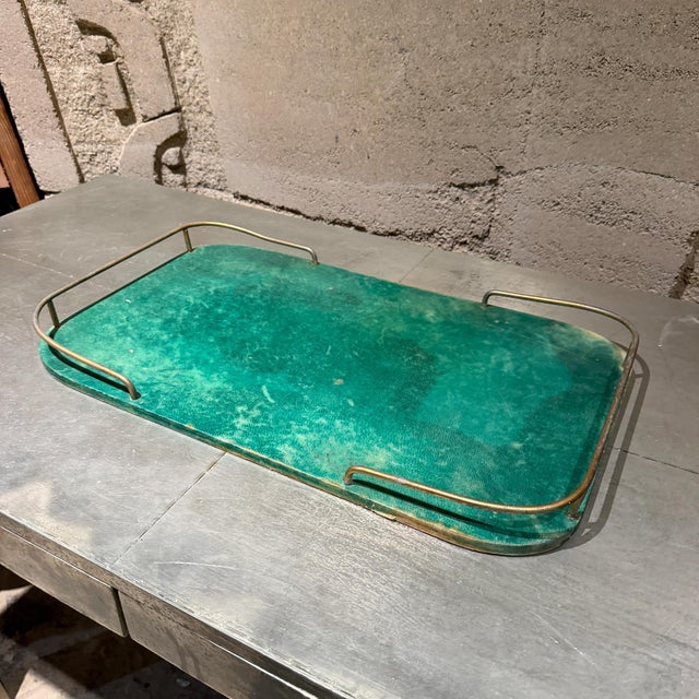 Aldo Tura Green Serving Tray, Lacquered Goatskin, Mid-Century 1950s For Sale - Image 11 of 11