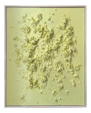 Dimensional Textured Abstract Painting in Soft Yellow by Covet Studio