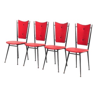 Vintage Chairs in Iron and Red Leatherette, 1950s, Set of 4 For Sale