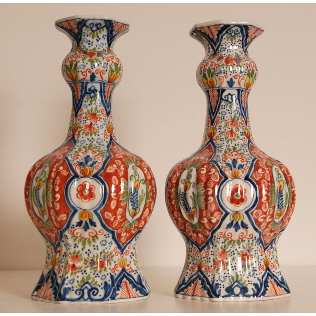 Pair of Vintage Dutch Delft Knob Vases – Polychrome Ceramic Bring timeless European charm to your space with this...