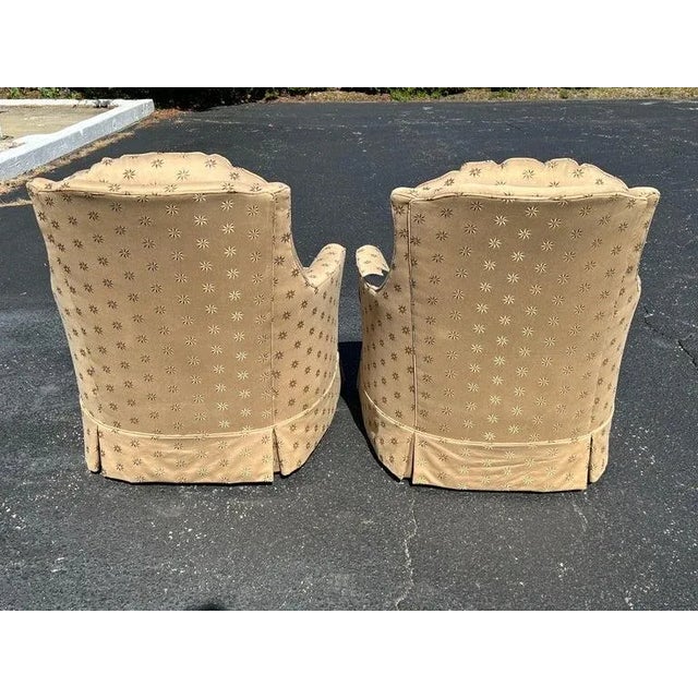 Brass Pair of Upholstered Silk Arm Chairs For Sale - Image 8 of 12