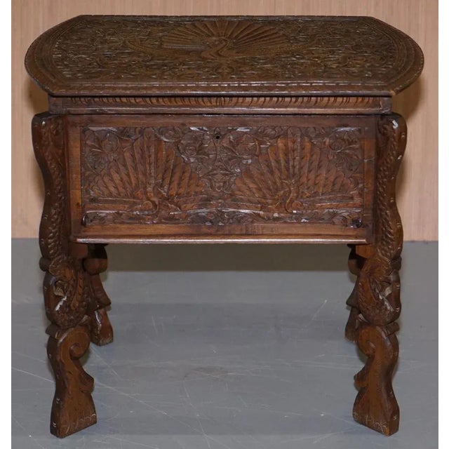 Wood Burmese Hand-Carved Peacock Sewing Table or Cupboard with Open Top, 1880s For Sale - Image 7 of 18
