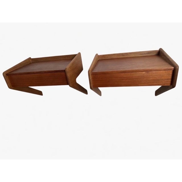 Teak and Oak Floating Night Stands by Sigfred Omann for Ølholm, 1960s, Set of 2 For Sale - Image 9 of 12