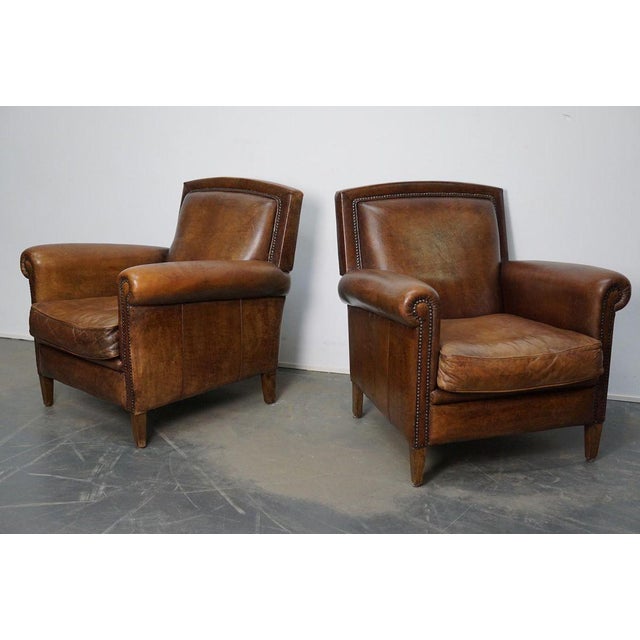 Vintage Dutch Cognac Leather Club Chairs, Set of 2 For Sale - Image 13 of 18