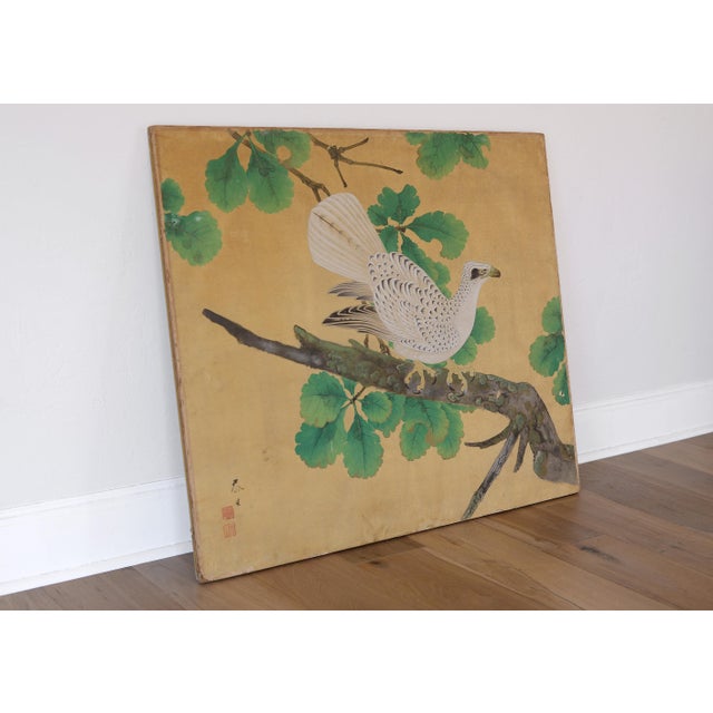 Japanese Japanese 18th Century Edo Period White Eagle Painting on Gold Paper For Sale - Image 3 of 17