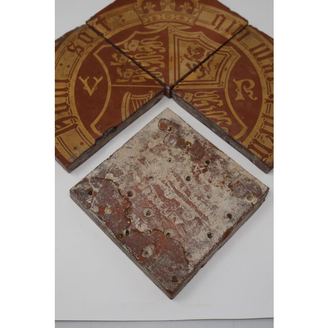 Victorian Rare Antique Victorian Maw & Co. Queen Victoria Royal Arms Encaustic Tiles—Set of Four For Sale - Image 3 of 18