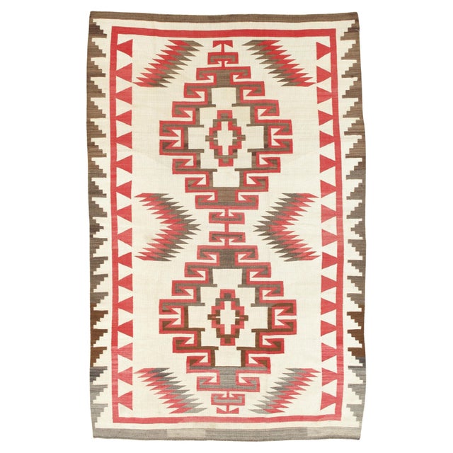 Authentic 1920 Navajo Rug Handwoven Wool Geometric Medallion Design, Red & Ivory For Sale - Image 18 of 18