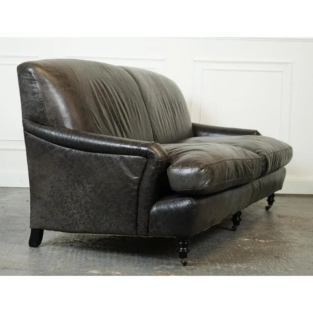 Exquisite Howard Style Heritage Grey Leather Sofa For Sale - Image 14 of 17