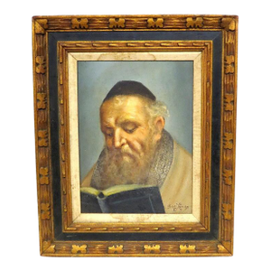 Mid-Century Signed Erling Jørgensen Oil Painting - "Rabbi in Study" Fine Judaica
